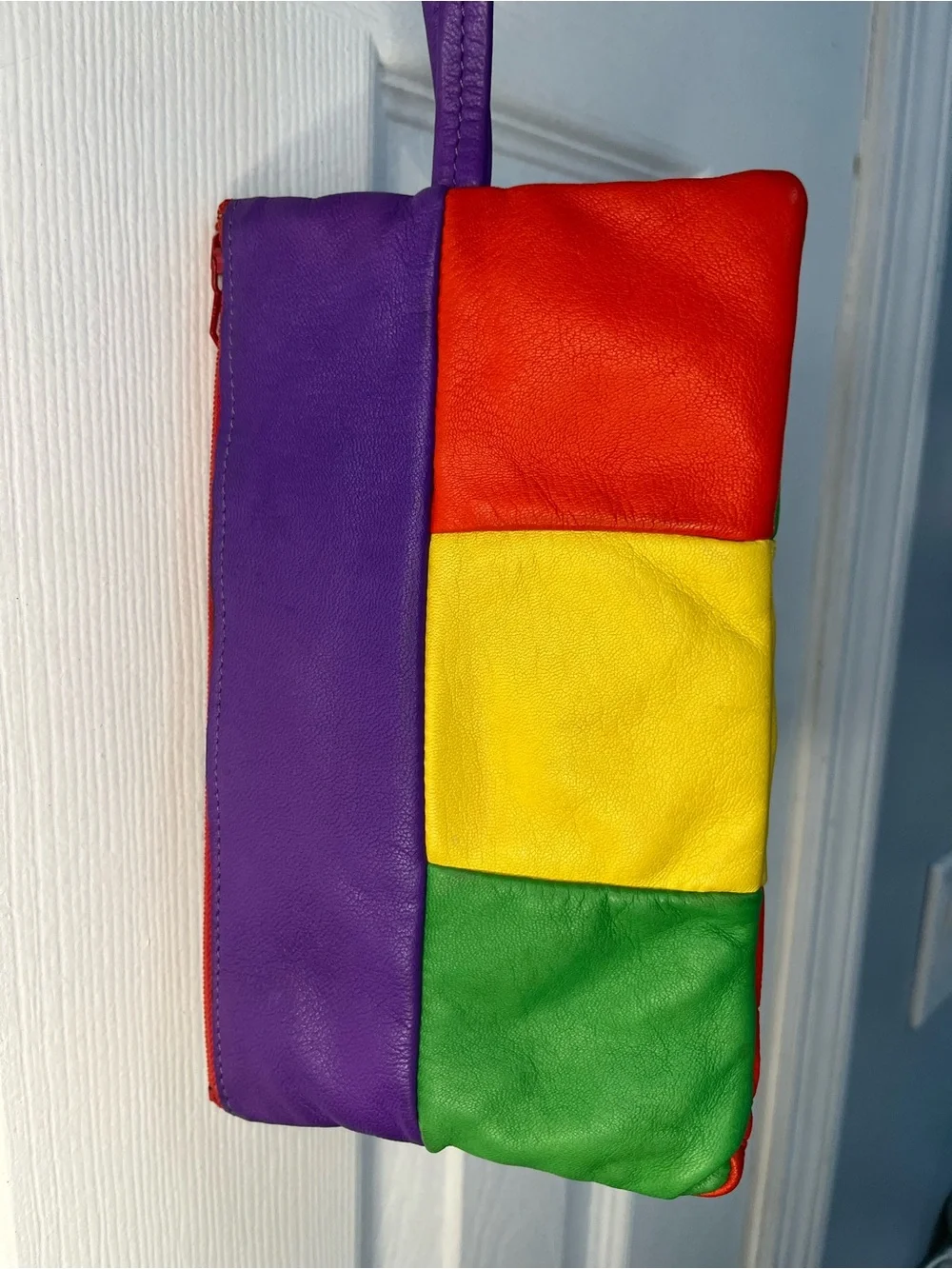 Mark Cross Vintage Colorblock Leather Wristlet Clutch Multicolor Retro 80s Rare
